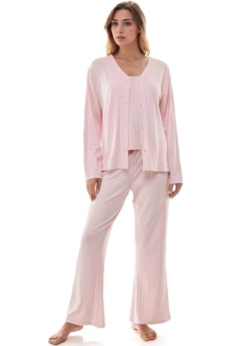 NWT Sincerely Jules 3-Piece Pajama Set Pointelle Knit Tank Cardigan Small Pink